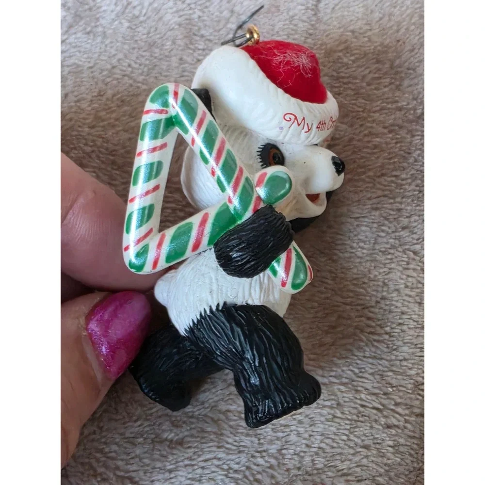1994 Hallmark Keepsake Ornament Child's 4th Christmas Panda Bear Candy Cane Box